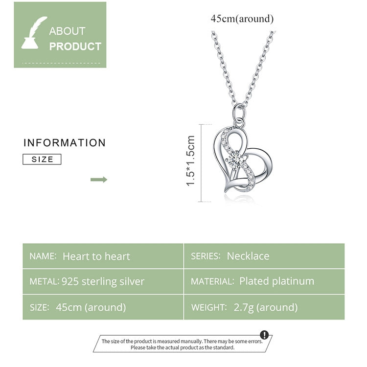 Gioielli da donna con collana da cuore a cuore in argento sterling S925, Heart To Heart