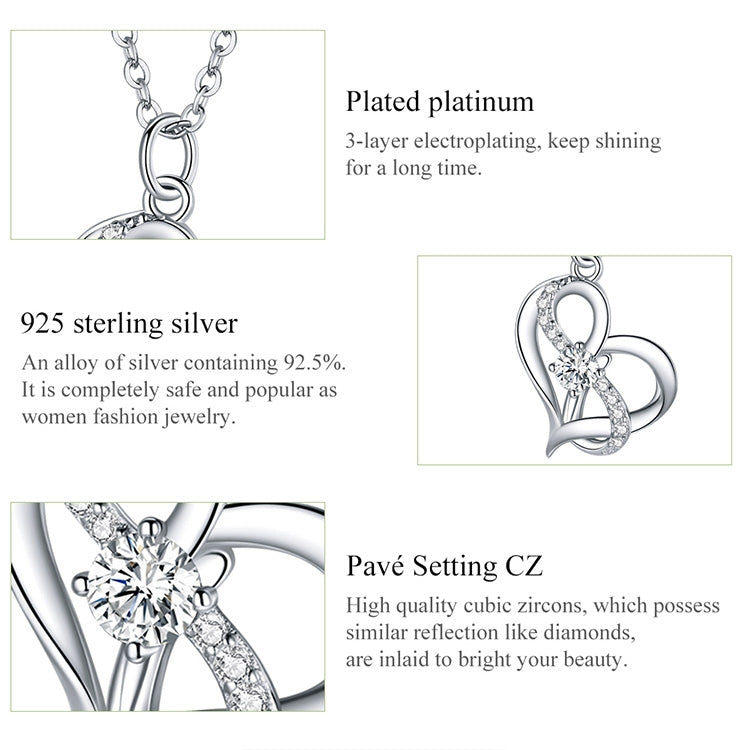 Gioielli da donna con collana da cuore a cuore in argento sterling S925, Heart To Heart