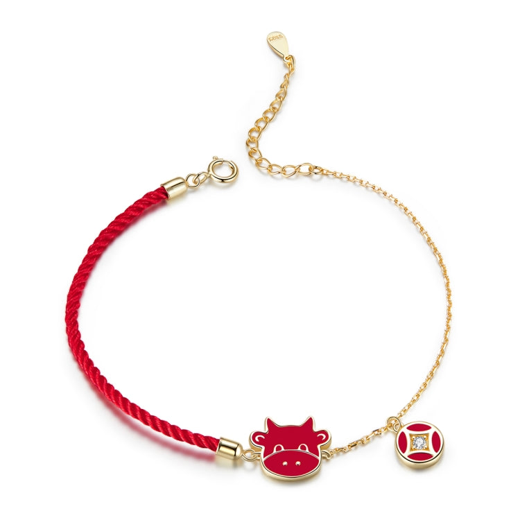 Gioielli con braccialetto da donna carino con corda rossa in argento sterling S925, Cute Cow