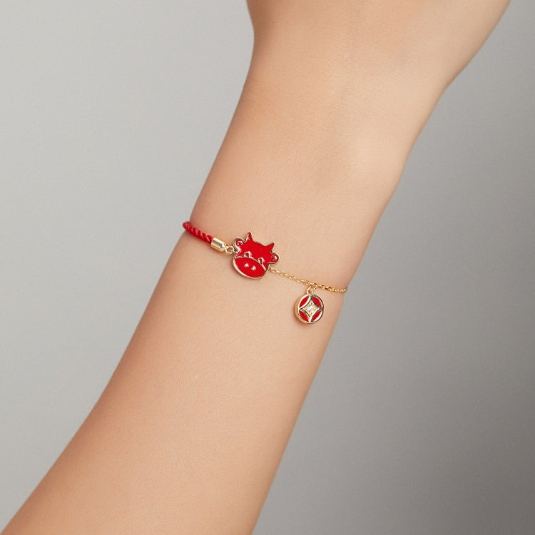 Gioielli con braccialetto da donna carino con corda rossa in argento sterling S925, Cute Cow