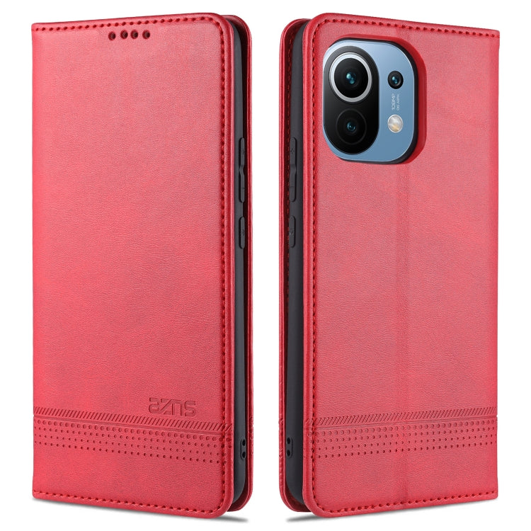 AZNS Custodia in pelle a vibrazione orizzontale con struttura in vitello magnetico con slot per carte, supporto e portafoglio, For Xiaomi Mi 11