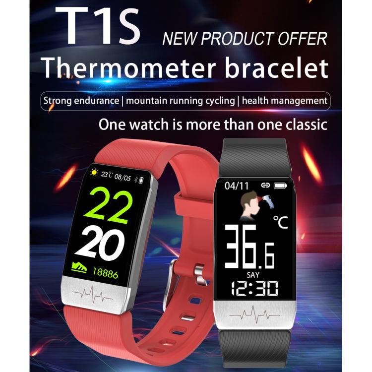 T1S schermo da 1,14 pollici IP67 braccialetto intelligente impermeabile, supporto monitoraggio dell'ossigeno nel sangue / monitoraggio della temperatura corporea / monitoraggio della frequenza cardiaca