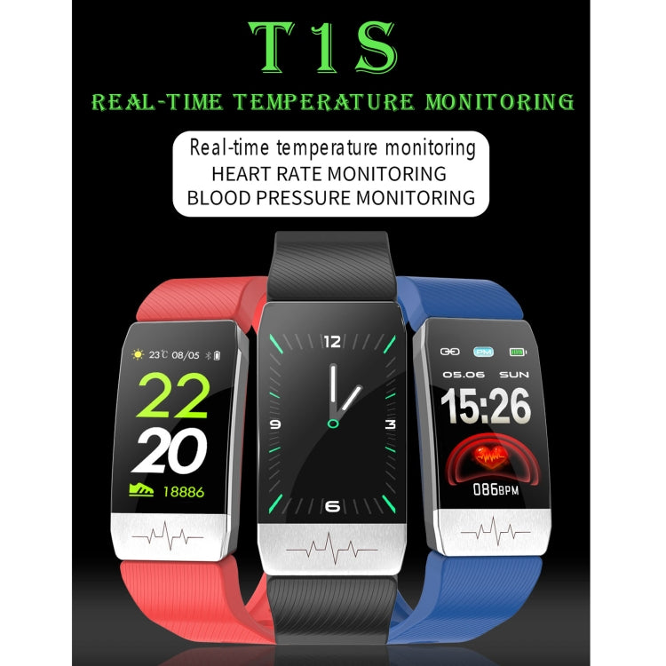 T1S schermo da 1,14 pollici IP67 braccialetto intelligente impermeabile, supporto monitoraggio dell'ossigeno nel sangue / monitoraggio della temperatura corporea / monitoraggio della frequenza cardiaca