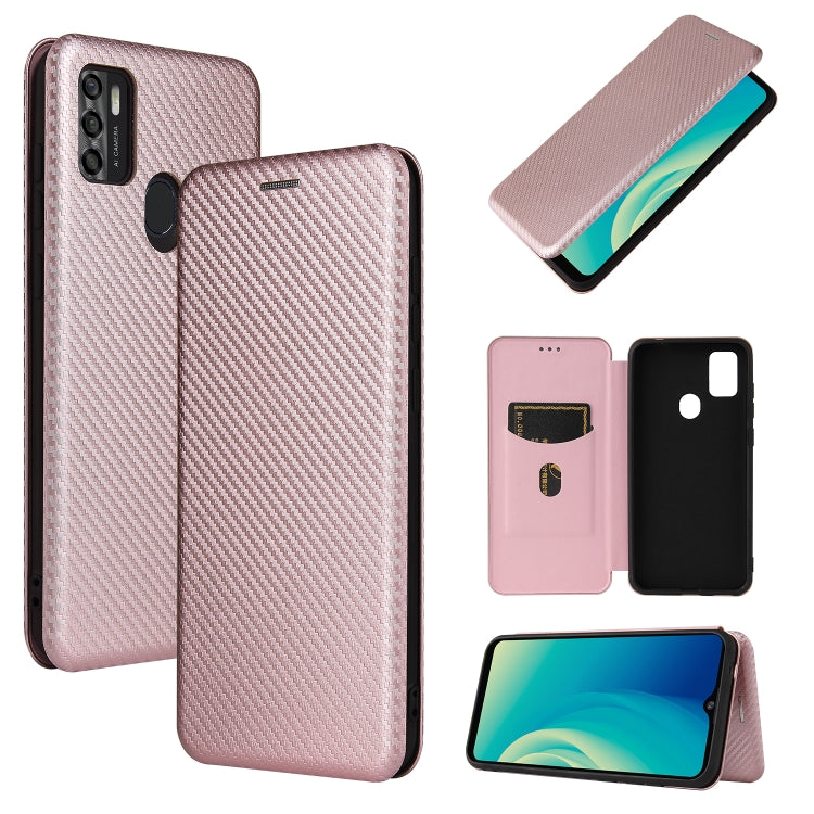 Struttura in fibra di carbonio Flip orizzontale magnetico Custodia in pelle TPU + PC + PU con slot per schede, For ZTE Blade A7s 2020