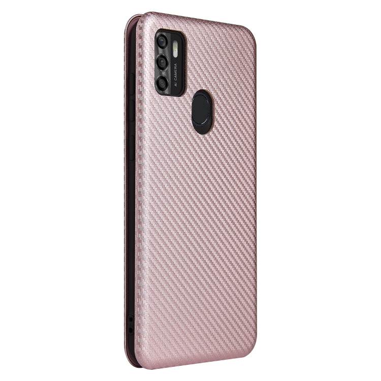 Struttura in fibra di carbonio Flip orizzontale magnetico Custodia in pelle TPU + PC + PU con slot per schede, For ZTE Blade A7s 2020