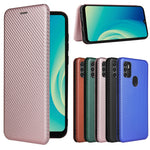 Struttura in fibra di carbonio Flip orizzontale magnetico Custodia in pelle TPU + PC + PU con slot per schede, For ZTE Blade A7s 2020