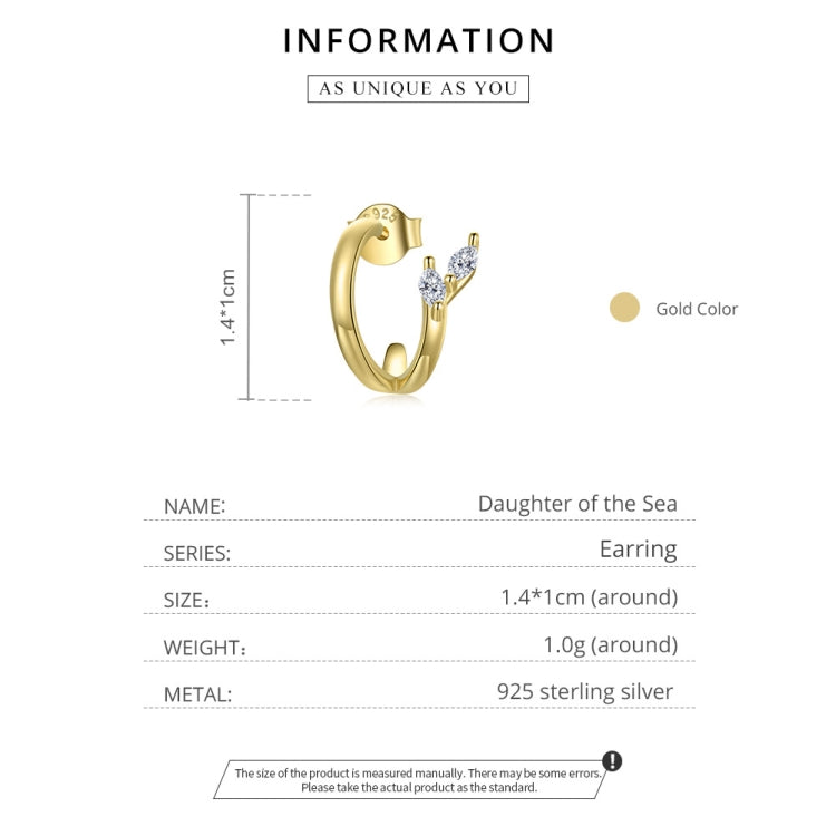 Orecchini da donna a coda di pesce dorata in argento sterling S925, Golden Fish Tail