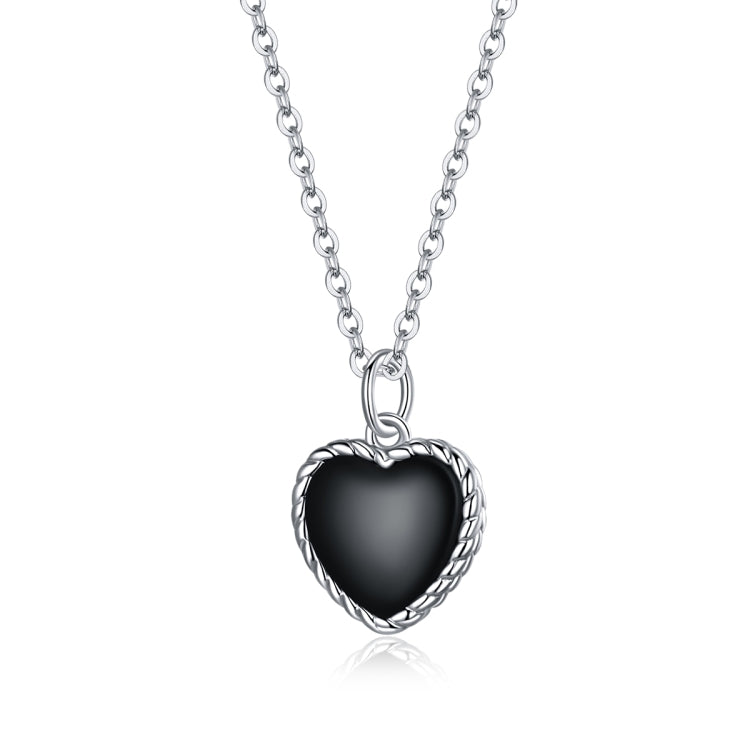 Gioielli con collana da donna con cuore nero in argento sterling S925, Black Heart