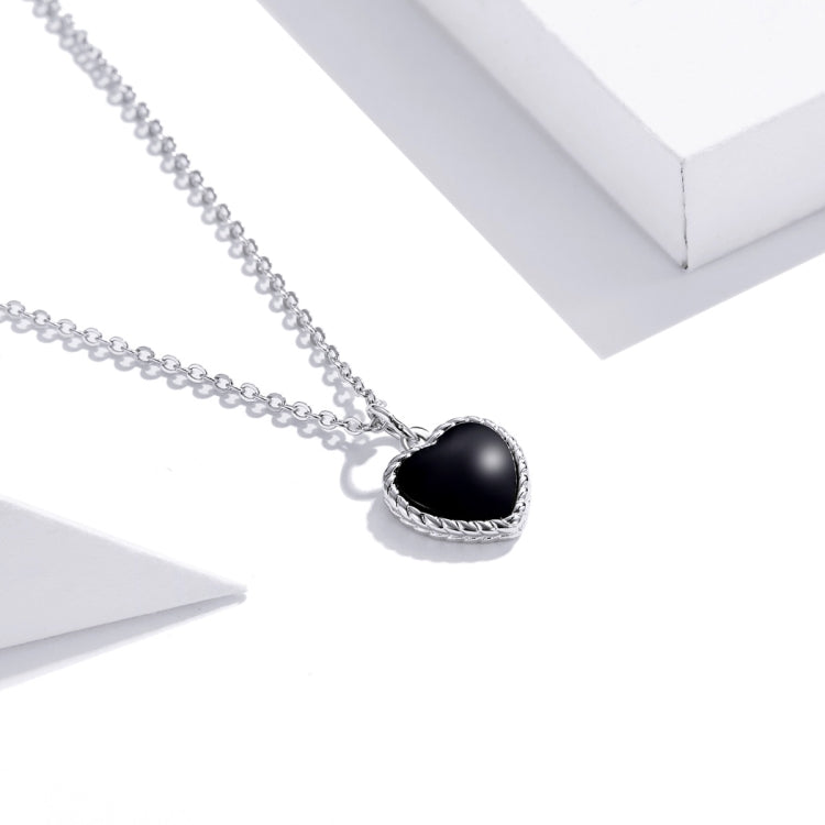 Gioielli con collana da donna con cuore nero in argento sterling S925, Black Heart