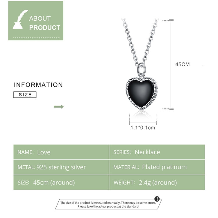 Gioielli con collana da donna con cuore nero in argento sterling S925, Black Heart