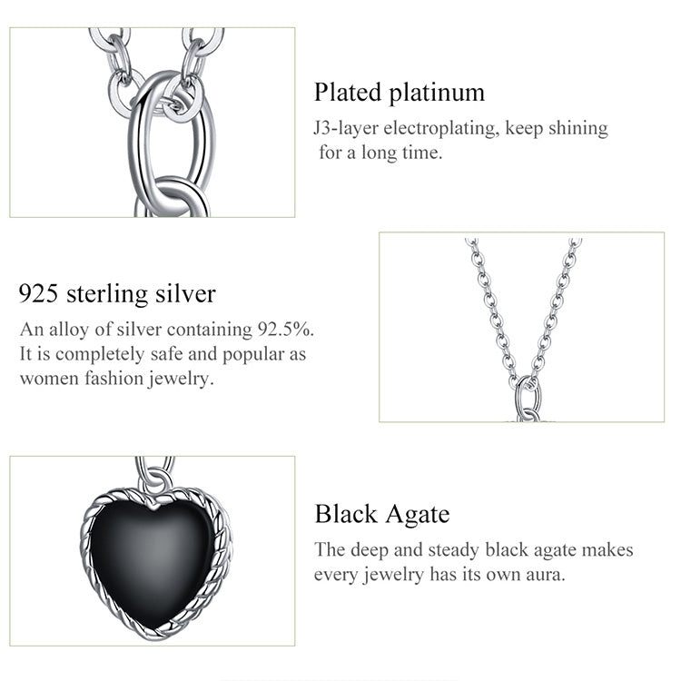 Gioielli con collana da donna con cuore nero in argento sterling S925, Black Heart