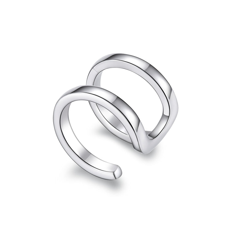 Orecchini da donna con clip per orecchio a doppio anello in argento sterling S925, Double-ring