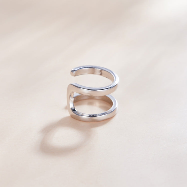 Orecchini da donna con clip per orecchio a doppio anello in argento sterling S925, Double-ring