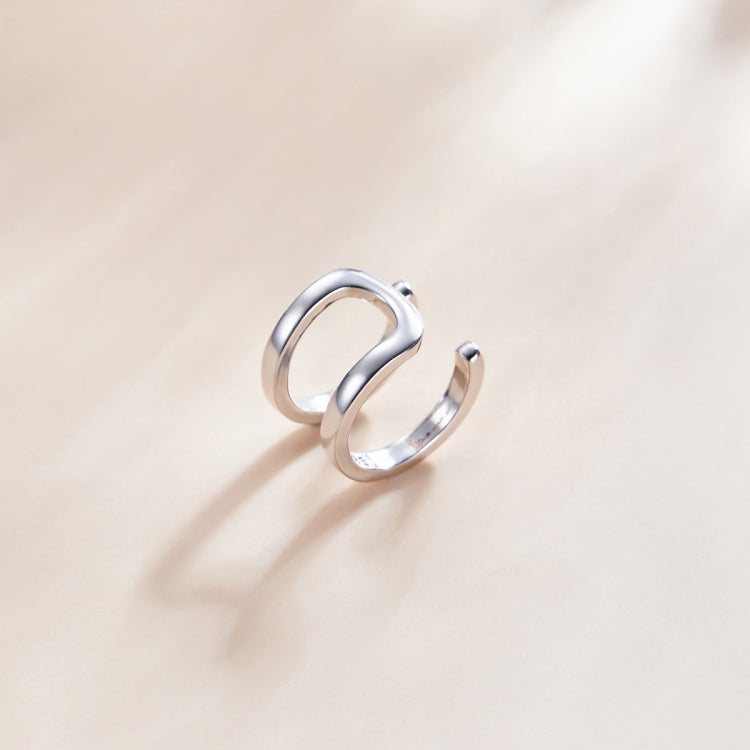 Orecchini da donna con clip per orecchio a doppio anello in argento sterling S925, Double-ring