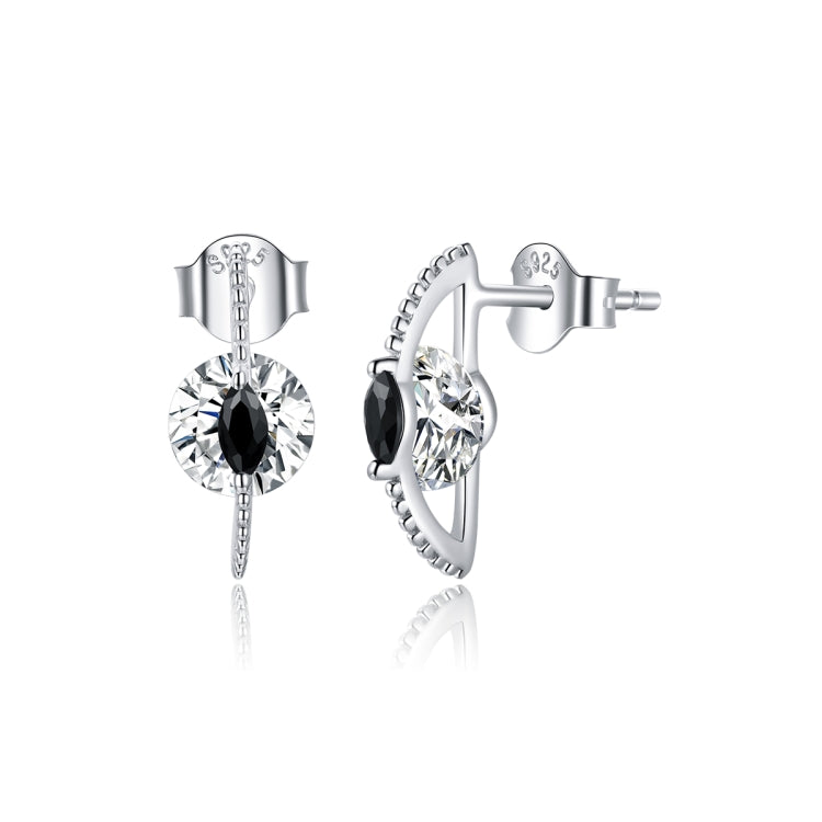 Orecchini a bottone da donna in argento sterling S925 con zirconi bianchi neri, Black White Zircon