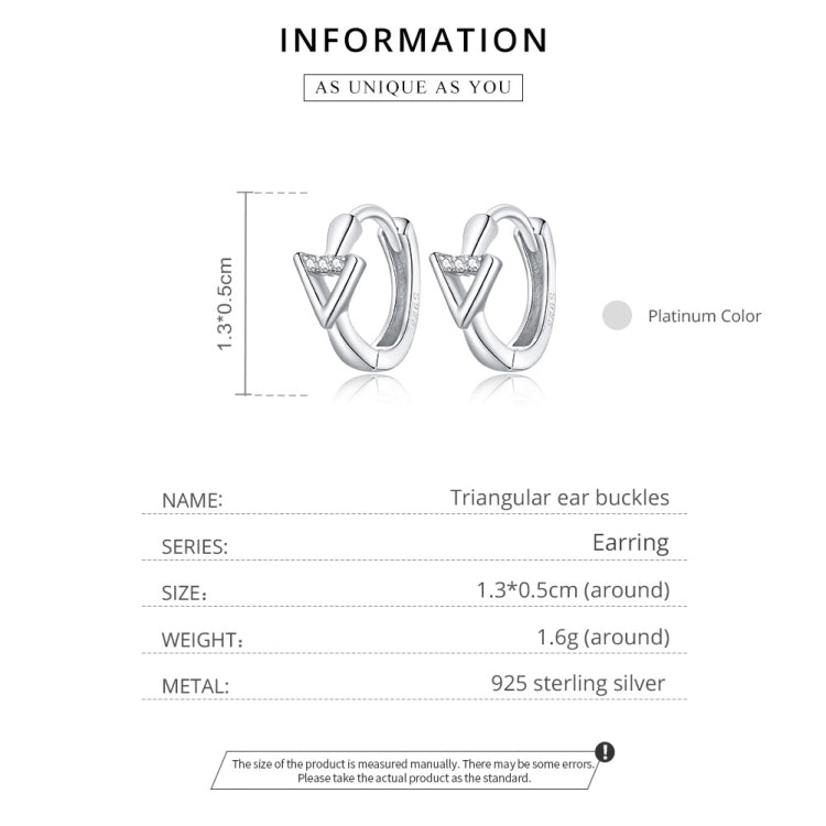 Orecchini da donna con fibbia per orecchio a triangolo in argento sterling S925, Triangle