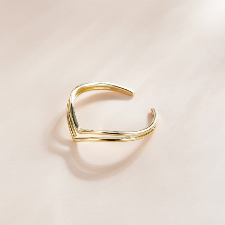 Anello aperto da donna con linee vuote semplici in argento sterling S925, Simple Hollow Lines