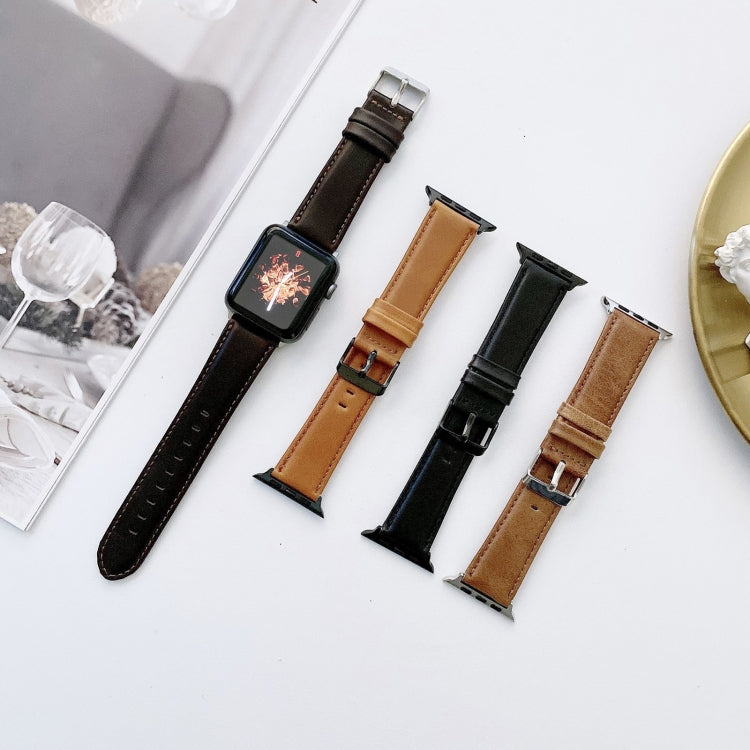 Texture Crazy Horse + cinturini di ricambio in pelle a trama piatta per Apple Watch Series 6 & SE & 5 & 4 40mm / 3 & 2 & 1 38mm, For Apple Watch Series 7 41mm / 6 & SE & 5 & 4 40mm / 3 & 2 & 1 38mm                                                       ...