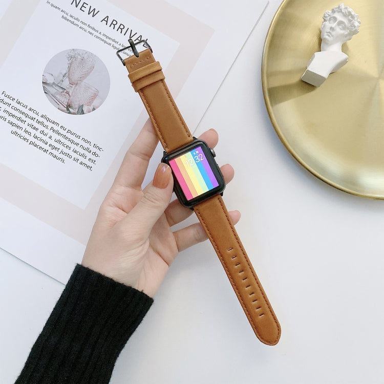 Texture Crazy Horse + cinturini di ricambio in pelle a trama piatta per Apple Watch Series 6 & SE & 5 & 4 40mm / 3 & 2 & 1 38mm, For Apple Watch Series 7 41mm / 6 & SE & 5 & 4 40mm / 3 & 2 & 1 38mm                                                       ...