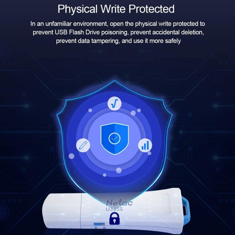 Netac U335S USB 3.0 Antivirus ad alta velocità Protezione da scrittura Unità flash USB Disco U, 16GB, 32GB, 64GB, 128GB