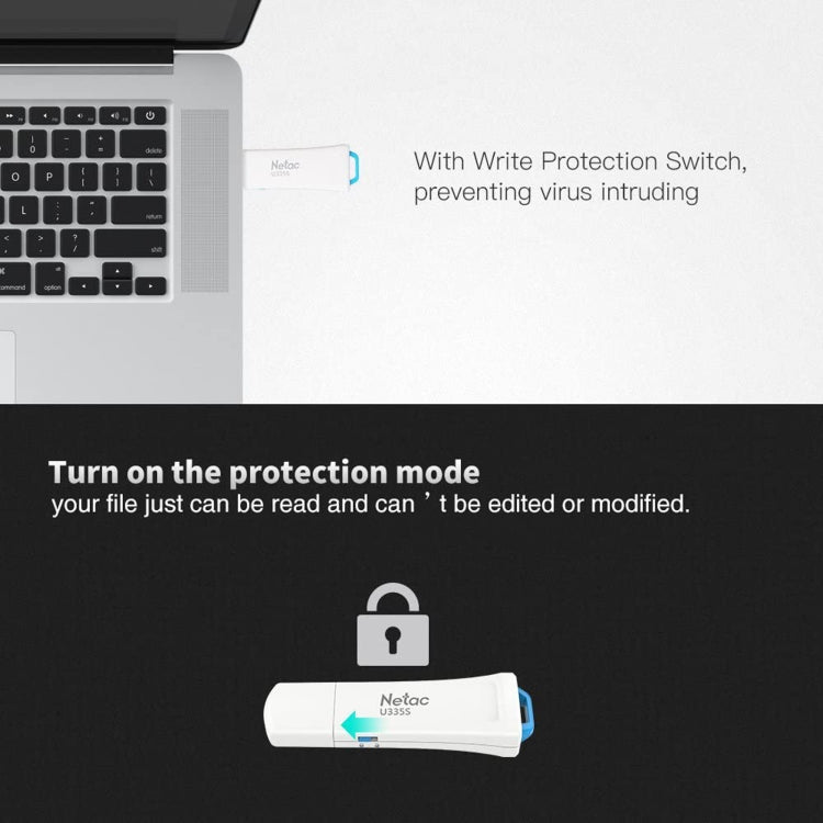 Netac U335S USB 3.0 Antivirus ad alta velocità Protezione da scrittura Unità flash USB Disco U, 16GB, 32GB, 64GB, 128GB