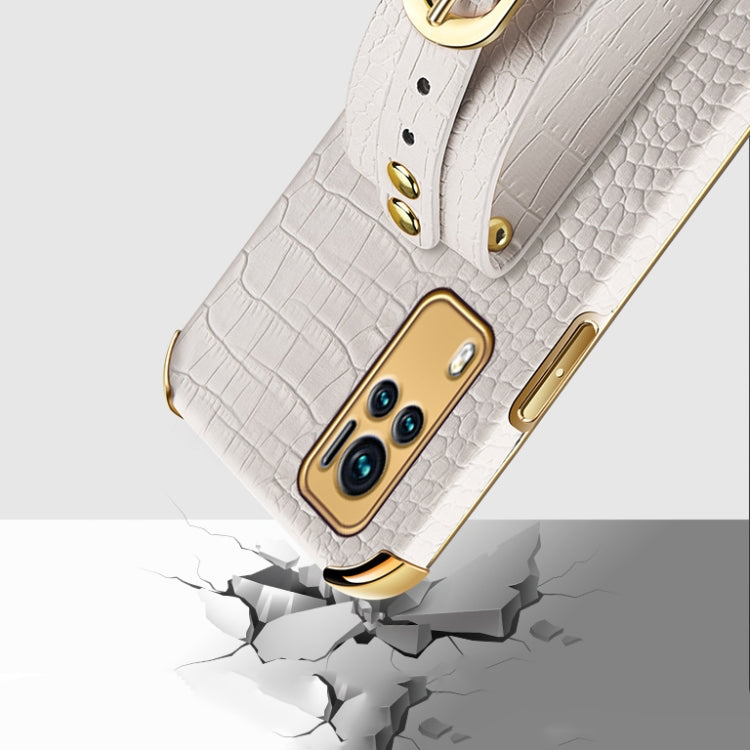 Custodia in pelle con motivo coccodrillo in TPU elettrolitico con cinturino da polso, For vivo X60, For vivo X60 Pro, For vivo Y52s 5G