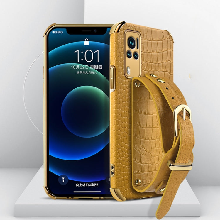 Custodia in pelle con motivo coccodrillo in TPU elettrolitico con cinturino da polso, For vivo X60, For vivo X60 Pro, For vivo Y52s 5G