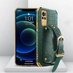Custodia in pelle con motivo coccodrillo in TPU elettrolitico con cinturino da polso, For vivo X60, For vivo X60 Pro, For vivo Y52s 5G