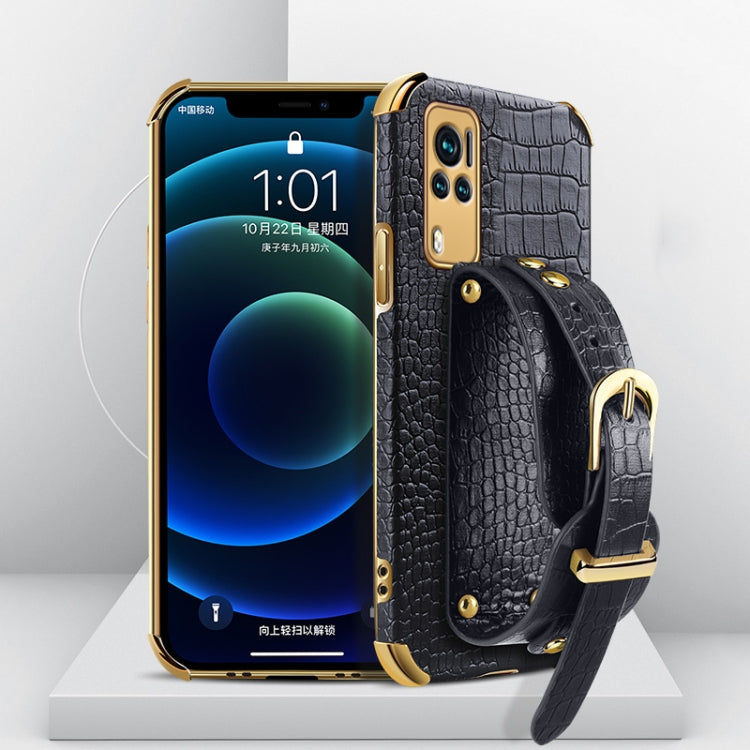 Custodia in pelle con motivo coccodrillo in TPU elettrolitico con cinturino da polso, For vivo X60, For vivo X60 Pro, For vivo Y52s 5G