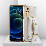 Custodia in pelle con motivo coccodrillo in TPU elettrolitico con cinturino da polso, For vivo X60, For vivo X60 Pro, For vivo Y52s 5G