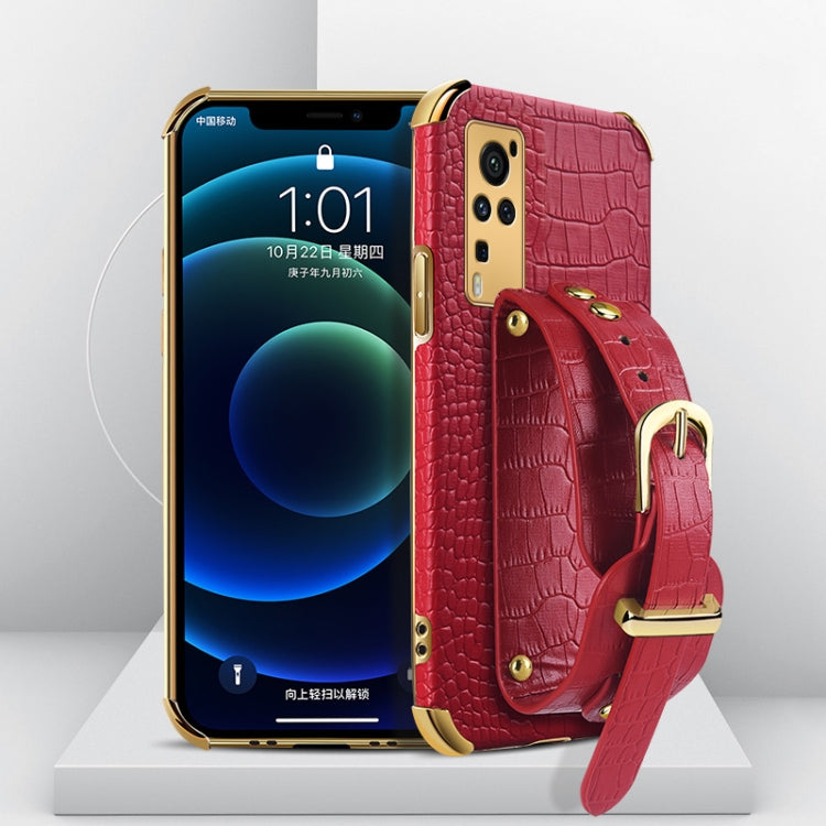 Custodia in pelle con motivo coccodrillo in TPU elettrolitico con cinturino da polso, For vivo X60, For vivo X60 Pro, For vivo Y52s 5G