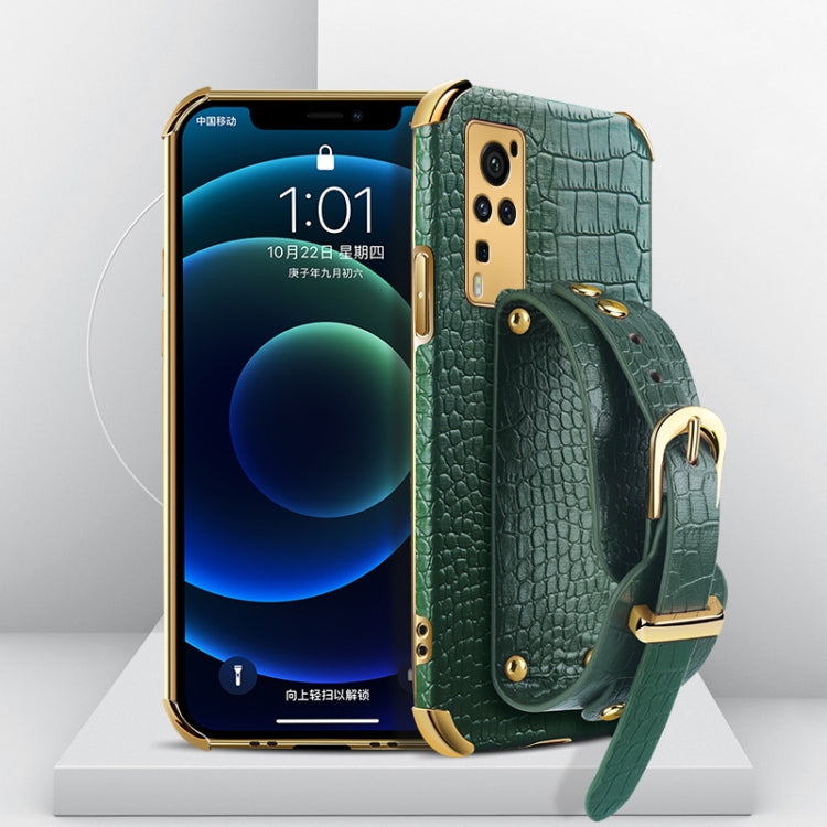 Custodia in pelle con motivo coccodrillo in TPU elettrolitico con cinturino da polso, For vivo X60, For vivo X60 Pro, For vivo Y52s 5G