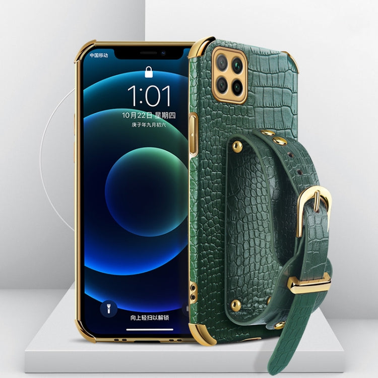 Custodia in pelle con motivo coccodrillo in TPU elettrolitico con cinturino da polso, For Huawei Enjoy 20, For Huawei Enjoy 20 SE, For Huawei Enjoy 20 Plus