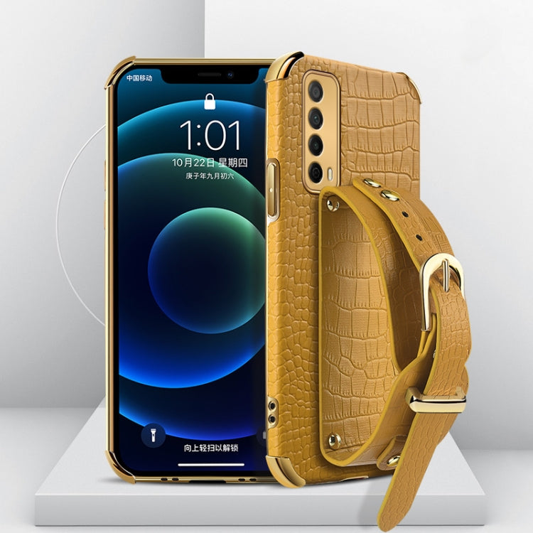 Custodia in pelle con motivo coccodrillo in TPU elettrolitico con cinturino da polso, For Huawei Enjoy 20, For Huawei Enjoy 20 SE, For Huawei Enjoy 20 Plus