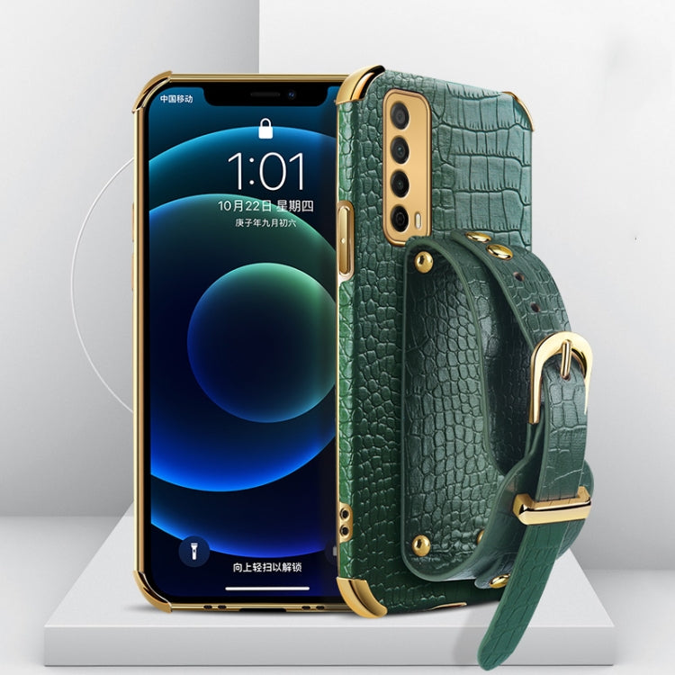 Custodia in pelle con motivo coccodrillo in TPU elettrolitico con cinturino da polso, For Huawei Enjoy 20, For Huawei Enjoy 20 SE, For Huawei Enjoy 20 Plus