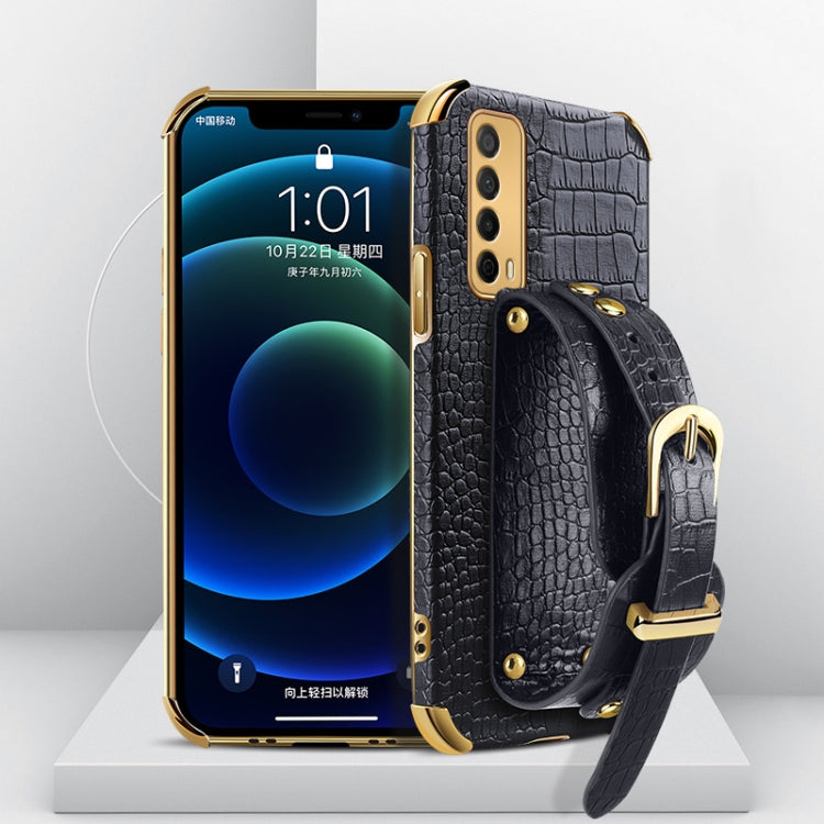 Custodia in pelle con motivo coccodrillo in TPU elettrolitico con cinturino da polso, For Huawei Enjoy 20, For Huawei Enjoy 20 SE, For Huawei Enjoy 20 Plus