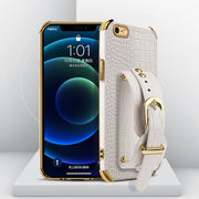 Custodia in pelle con motivo coccodrillo in TPU elettrolitico con cinturino da polso, For iPhone 6, For iPhone SE 2022 / SE 2020 / 8 / 7, For iPhone 8 Plus / 7 Plus, For iPhone XS / X