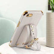 Custodia in pelle con motivo coccodrillo in TPU elettrolitico con cinturino da polso, For iPhone 6, For iPhone SE 2022 / SE 2020 / 8 / 7, For iPhone 8 Plus / 7 Plus, For iPhone XS / X