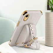 Custodia in pelle con motivo coccodrillo in TPU elettrolitico con cinturino da polso, For iPhone XR, For iPhone XS Max, For iPhone 11, For iPhone 11 Pro
