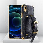 Custodia TPU effetto pelle coccodrillo con cinturino per iPhone X