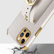 Custodia in pelle con motivo coccodrillo in TPU elettrolitico con cinturino da polso, For iPhone 12 Pro Max