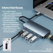 Remax RU-U5 5 In1 Docking Station HUB multifunzione di tipo C / USB-C, 5 In1