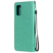 Custodia in pelle sintetica a vibrazione orizzontale con motivo ad albero e gatto con supporto e fessure per carte, portafoglio e cordino, For Samsung Galaxy A02s, For Samsung Galaxy A12