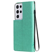 Custodia in pelle sintetica a vibrazione orizzontale con motivo ad albero e gatto con supporto e fessure per carte, portafoglio e cordino, For Samsung Galaxy S21 Ultra 5G, For Samsung Galaxy S21 5G
