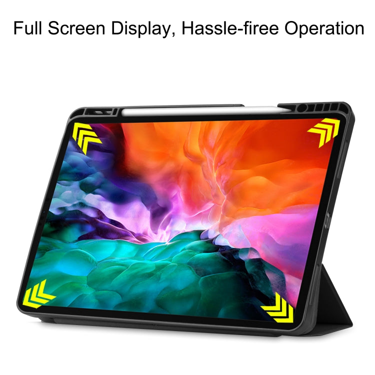 Custodia in pelle TPU + PU a nido d'ape a vibrazione orizzontale con supporto a tre pieghe e funzione Sleep / Wake-up e slot per penna, For iPad Pro 12.9 2022 / 2021
