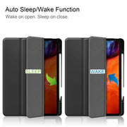 Custodia in pelle TPU + PU a nido d'ape a vibrazione orizzontale con supporto a tre pieghe e funzione Sleep / Wake-up e slot per penna, For iPad Pro 12.9 2022 / 2021
