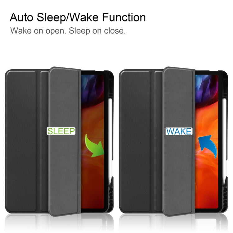 Custodia in pelle TPU + PU a nido d'ape a vibrazione orizzontale con supporto a tre pieghe e funzione Sleep / Wake-up e slot per penna, For iPad Pro 12.9 2022 / 2021