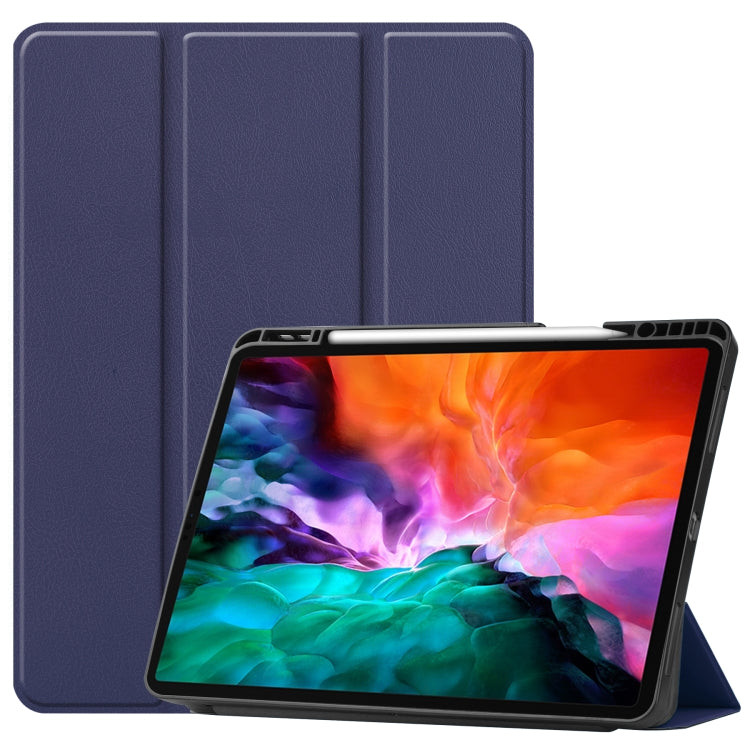 Custodia in pelle TPU + PU a nido d'ape a vibrazione orizzontale con supporto a tre pieghe e funzione Sleep / Wake-up e slot per penna, For iPad Pro 12.9 2022 / 2021