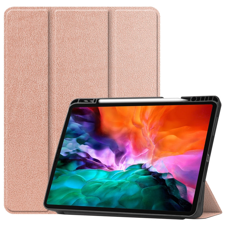 Custodia in pelle TPU + PU a nido d'ape a vibrazione orizzontale con supporto a tre pieghe e funzione Sleep / Wake-up e slot per penna, For iPad Pro 12.9 2022 / 2021
