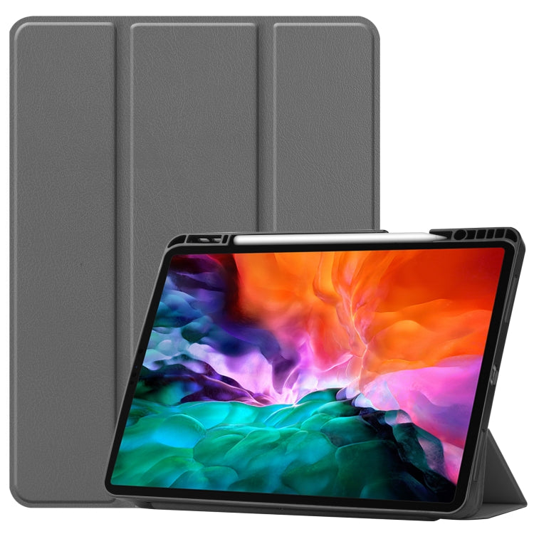 Custodia in pelle TPU + PU a nido d'ape a vibrazione orizzontale con supporto a tre pieghe e funzione Sleep / Wake-up e slot per penna, For iPad Pro 12.9 2022 / 2021